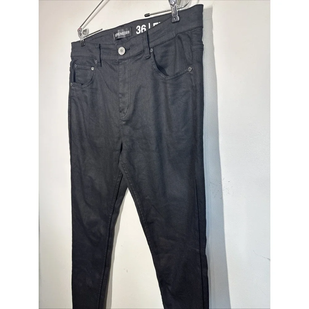 Serenade Mens 36x32 Black Waxed Fitted‎ Denim Jeans Stretch Streetwear Hip-Hop